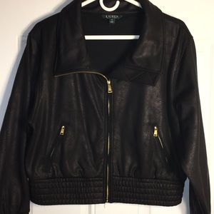 Lauren Vegan faux Leather Bomber Jacket SZ Pet. M